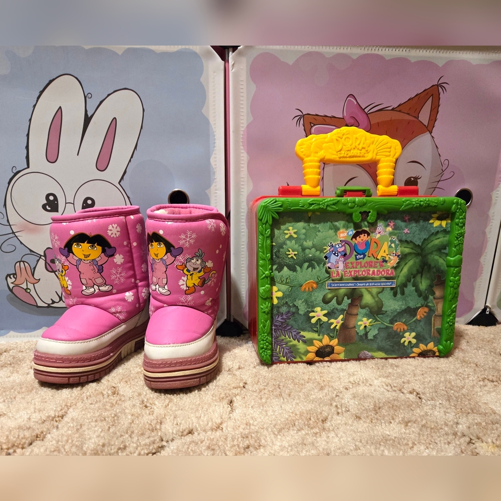 2002 Dora The Explorer Snow Boots And Lunch Box